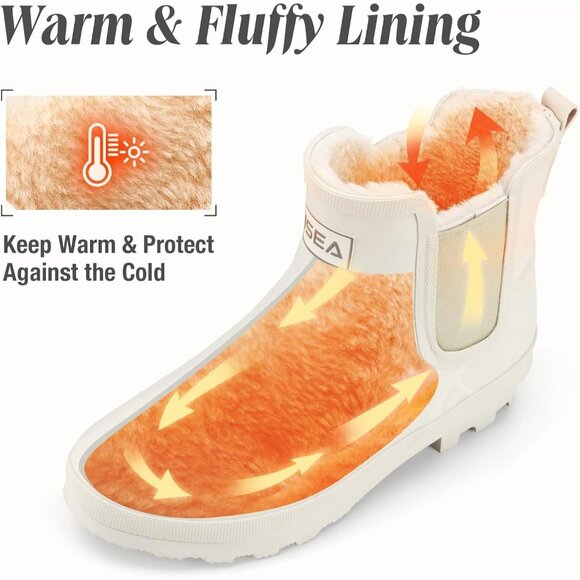 ⚡Women's White Pull On Plush Rain Ankle Snow Boots Waterproof Chelsea Rubber - Picture 6 of 6